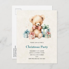 Schattigee teddybeer met kerstcadeaus uitnodiging briefkaart