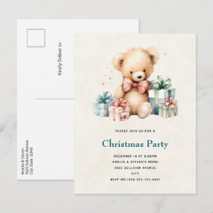 Schattigee teddybeer met kerstcadeaus uitnodiging briefkaart