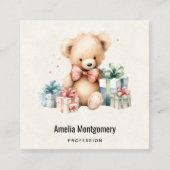 Schattigee teddybeer met kerstcadeaus vierkante visitekaartje (Voorkant)