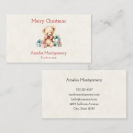 Schattigee teddybeer met kerstcadeaus visitekaartje