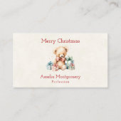 Schattigee teddybeer met kerstcadeaus visitekaartje (Voorkant)