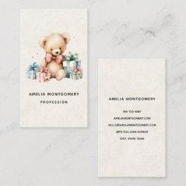 Schattigee teddybeer met kerstcadeaus visitekaartje