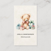 Schattigee teddybeer met kerstcadeaus visitekaartje (Voorkant)
