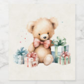 Schattigee teddybeer met kerstcadeaus wijn etiket (Enkel label)