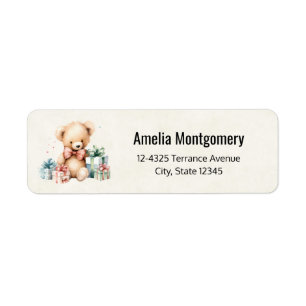 Schattigee teddybeer met kerstcadeautjes Adres Etiket