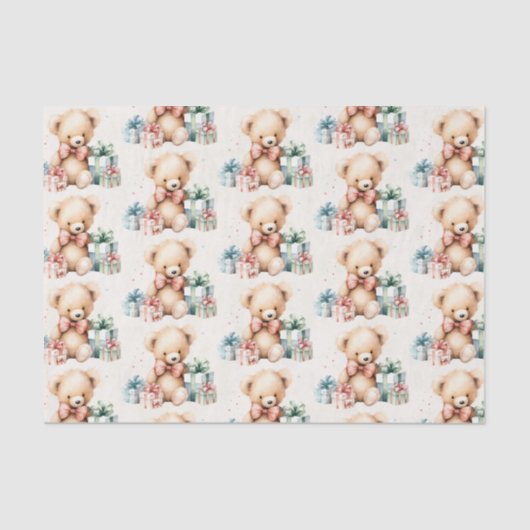 Schattigee teddybeer met kerstcadeautjes tissuepapier (Voorkant)