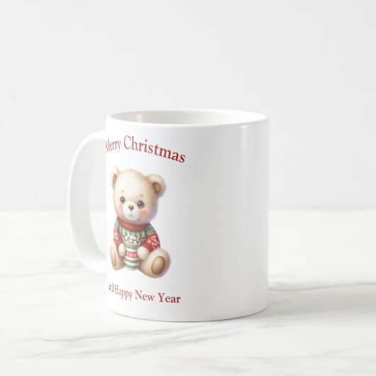 Schattigee teddybeer met kersttrui pullover koffiemok (Voorkant links)