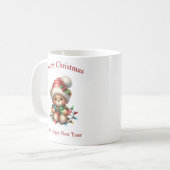 Schattigee teddybeer met kerstverlichting en trui koffiemok (Voorkant links)