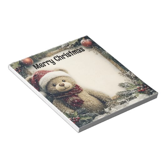 Schattigee teddybeer met kerstversiering notitieblok (Schuin)