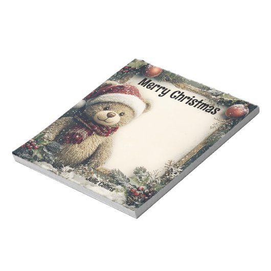 Schattigee teddybeer met kerstversiering notitieblok (Linkerzijde)