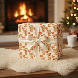 Schattigee teddybeer met Oranje hartballonnen Inpakpapier Vel