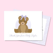 Schattigee teddybeer met Paarse strik Baby Girl Sh Bedankkaart