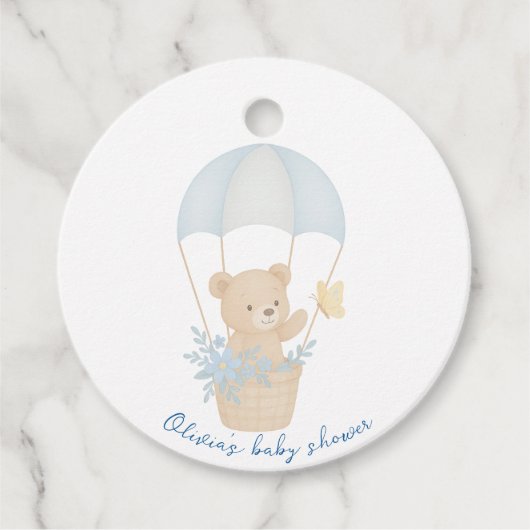 Schattigee teddybeer met parachute Baby shower Bedankjes Labels (Voorkant)