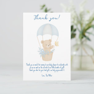 Schattigee teddybeer met parachute Baby shower Bedankkaart