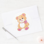 Schattigee Teddybeer met roze lint Ronde Sticker (Envelop)
