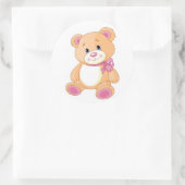 Schattigee Teddybeer met roze lint Ronde Sticker (Tas)
