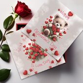 Schattigee Teddybeer met Rozen & Harten Valentijns Feestdagenkaart