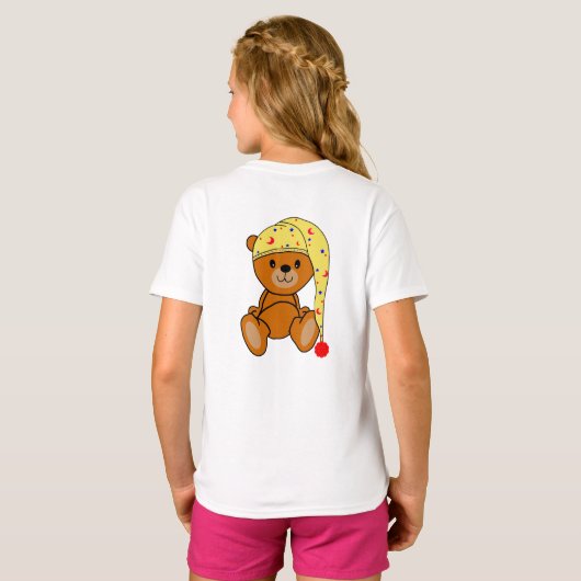 Schattigee Teddybeer met slapend pet T-shirt (Achterkant volledig)