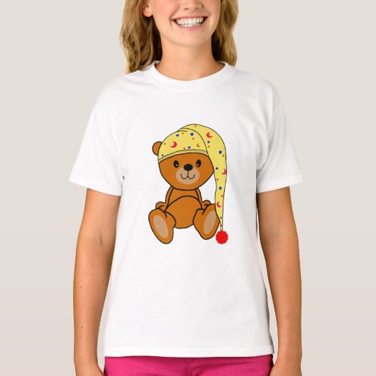 Schattigee Teddybeer met slapend pet T-shirt (Voorkant)