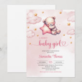 Schattigee teddybeer met sterren meisje baby showe kaart (Voorkant / Achterkant)