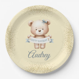 Schattigee teddybeer met verjaardag papieren bordje