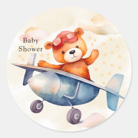 Schattigee teddybeer met zijn vliegtuigverjaardags ronde sticker (Voorkant)