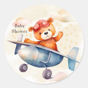 Schattigee teddybeer met zijn vliegtuigverjaardags ronde sticker