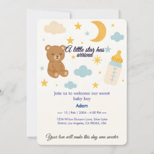 Schattigee Teddybeer & Moon Baby Boy Aankomstuitno Kaart