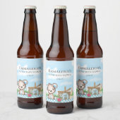 Schattigee teddybeer n vrienden picknick Baby show Bier Etiket (Flessen)