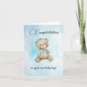 Schattigee teddybeer nieuwe baby boy felicitatieka notitiekaartje