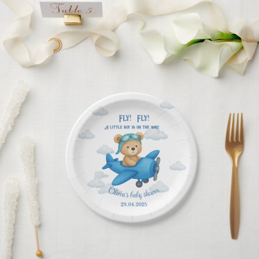 Schattigee teddybeer op Baby shower | Papieren Bordje (Huwelijk)