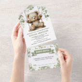 Schattigee teddybeer op een schommel eucalyptus Ba All In One Uitnodiging (Afscheurbaar)