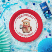 Schattigee teddybeer op kerstvakantie met kerstmut papieren bordje (Feest)