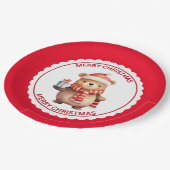 Schattigee teddybeer op kerstvakantie met kerstmut papieren bordje (Gekanteld)