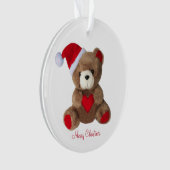 Schattigee teddybeer op wit ornament (voorkant)
