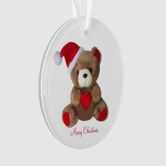 Schattigee teddybeer op wit ornament (voorkant)