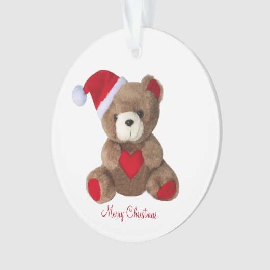 Schattigee teddybeer op wit ornament (voorkant)