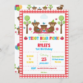 Schattigee teddybeer picknick 1e verjaardagsfeest  kaart