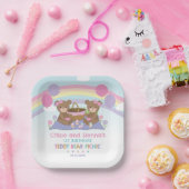 Schattigee teddybeer picknick regenboog tweeling m papieren bordje (Feest)