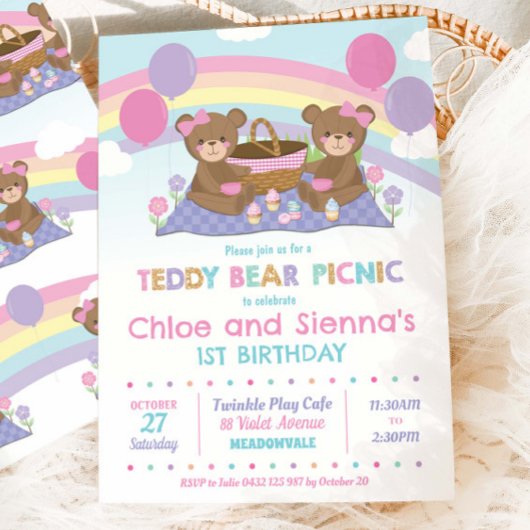 Schattigee teddybeer picknick verjaardag meisjes t kaart