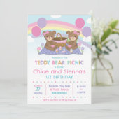 Schattigee teddybeer picknick verjaardag meisjes t kaart (Staand voorkant)