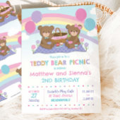 Schattigee teddybeer picknick verjaardag tweeling  kaart