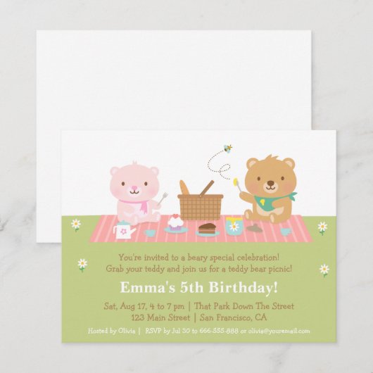 Schattigee Teddybeer picknick verjaardagsfeestuitn Kaart (Voorkant / Achterkant)