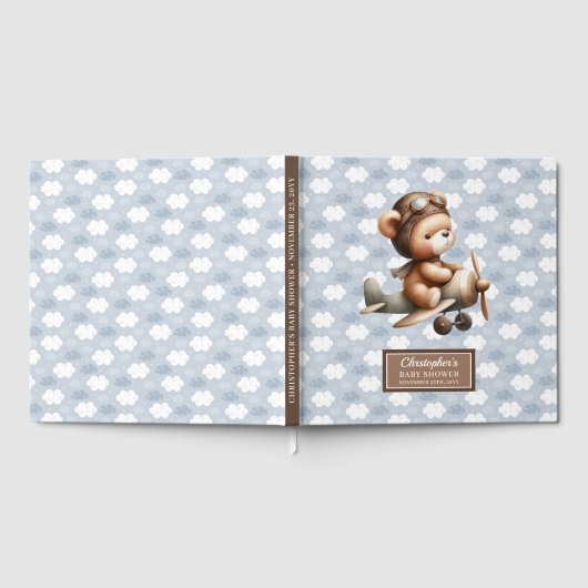 Schattigee teddybeer piloot Baby shower gastenboek (Volledig)