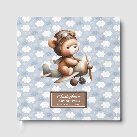 Schattigee teddybeer piloot Baby shower gastenboek (Voorkant)