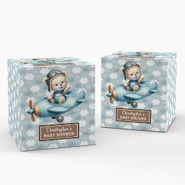 Schattigee teddybeer piloot Blue Baby Party gunstb Bedankdoosjes