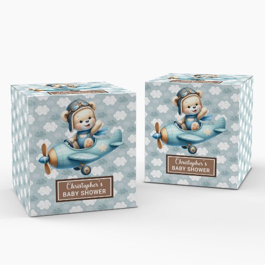 Schattigee teddybeer piloot Blue Baby Party gunstb Bedankdoosjes
