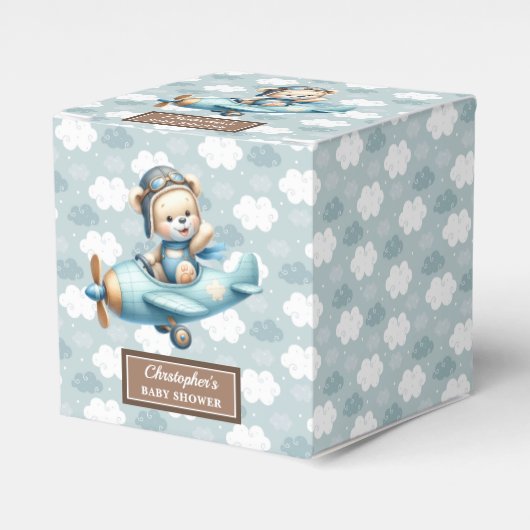 Schattigee teddybeer piloot Blue Baby Party gunstb Bedankdoosjes (Voorkant Zijde)