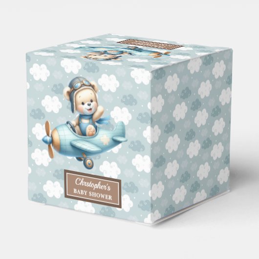 Schattigee teddybeer piloot Blue Baby Party gunstb Bedankdoosjes (Achterkant)