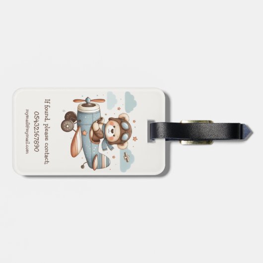 Schattigee teddybeer piloot gepersonaliseerd bagagelabel (Achterkant horizontaal)